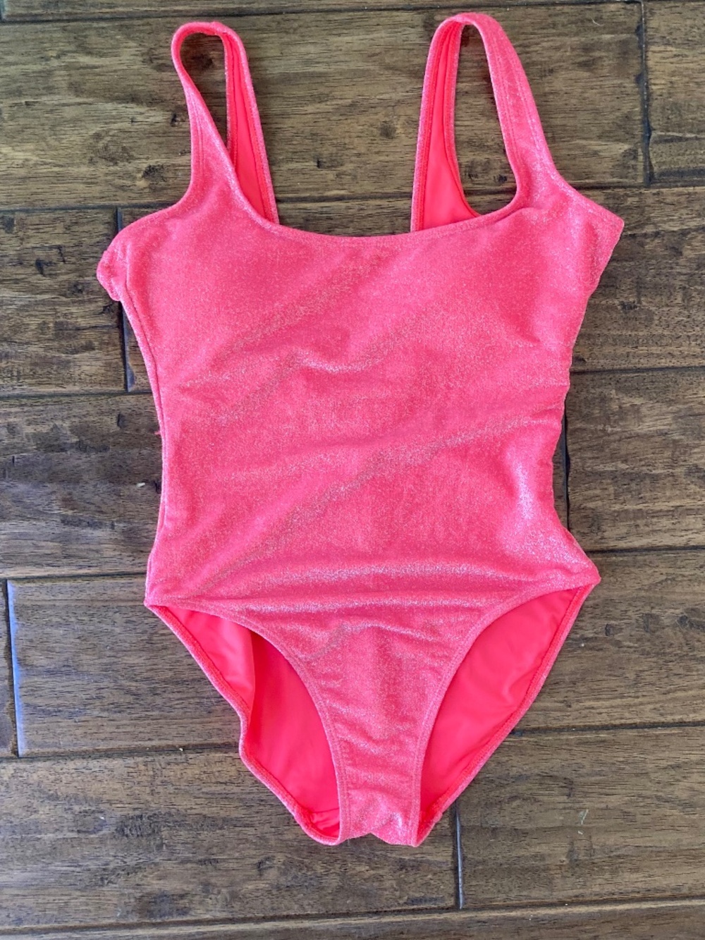 Good American Sparkle Metallic Pink One-Piece Swimsuit Sz 2 Open Back